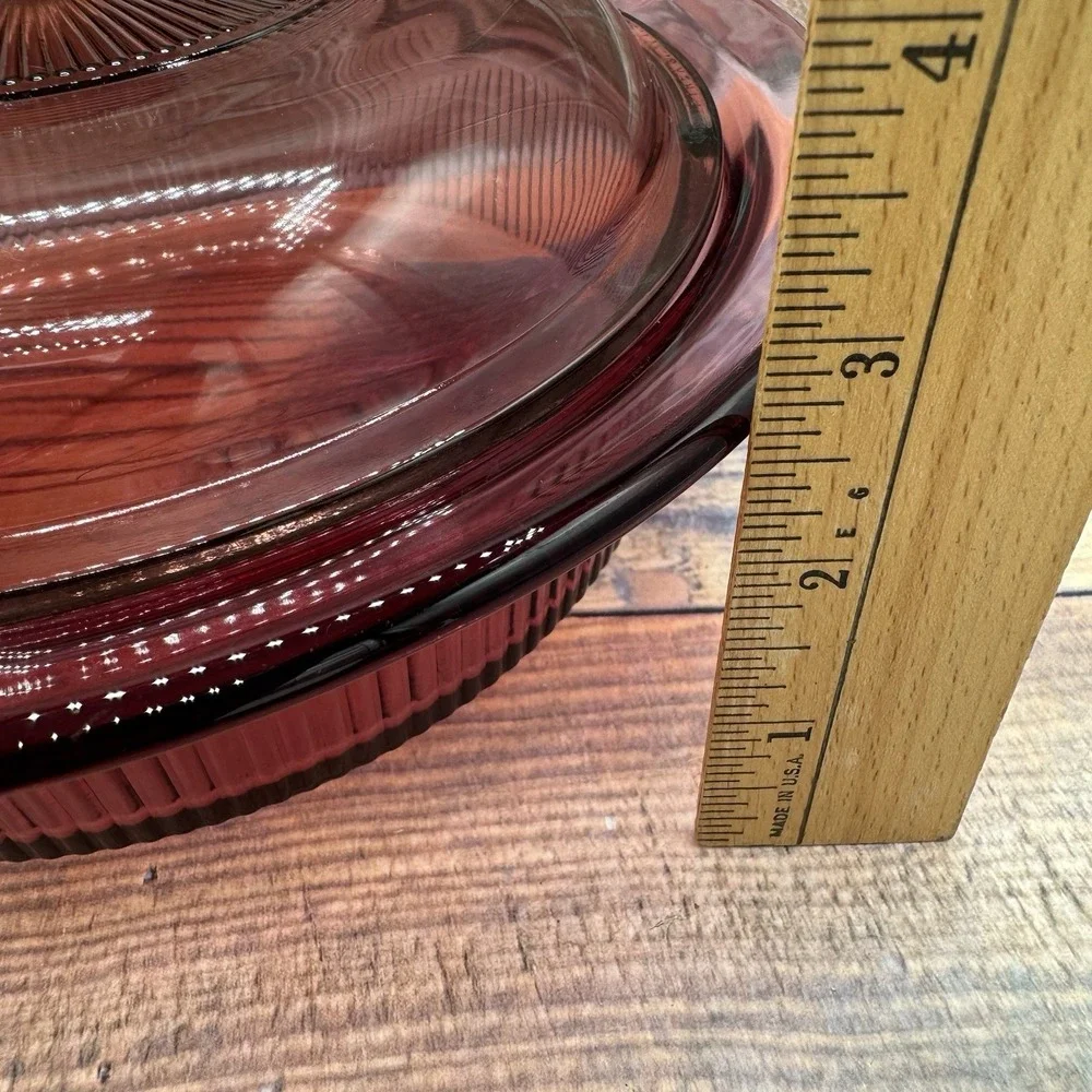 Corning Visions Cranberry Ribbed 1 Quart Casserole w/Pyrex Lid V-31-B Vintage